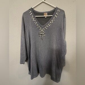 JM Collection Silver Knit Top